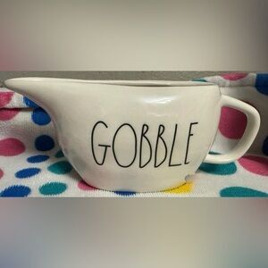 White Ceramic Bowl with 'GOBBLE' Text